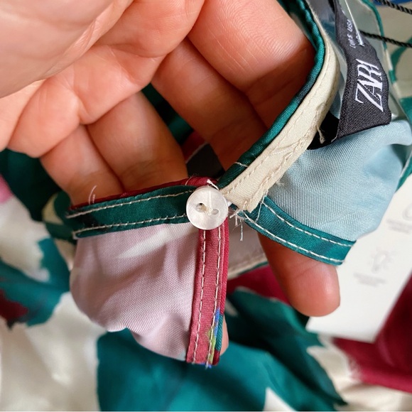 🌺 ZARA BOHO GREEN PINK MULTI SATIN WIDE LEG JUMPSUIT! - Picture 14 of 16